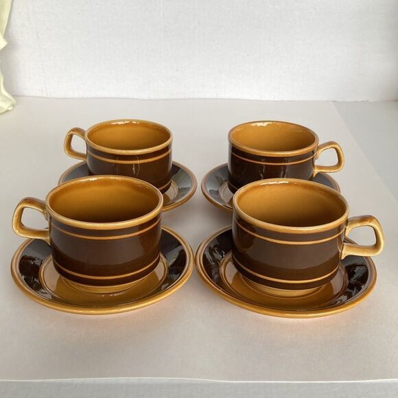 Vintage MCM Royal‎ Alma Staffordshire Ironware Cups and Sucers Set of 4 - Picture 3 of 16